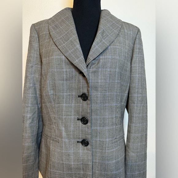 Lauren Ralph Lauren Blazer Academia Coat Wool  Checker Gray button Equestrian 10 - Picture 2 of 11